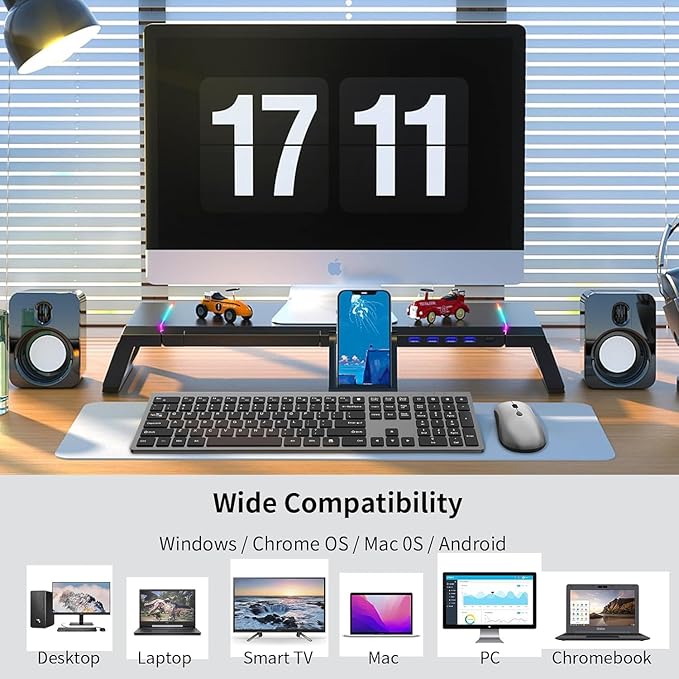 Wireless Mouse and Keyboard Combo, Silent Full-Size Computer Keyboard with Calculator Button, 2400 DPI Mouse, Quiet Click, Slim Cordless USB Set for Laptop PC Windows Mac - Space Grey（2 Pack）