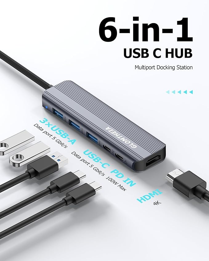 USB C Hub HDMI Multiport Adapter Dongles for MacBook Pro/Air Mac iPad Laptop, Tpye C Multiple Dock with 4k@30Hz HDMI, USB A 3.0, USB C 3.0, 100W Pass Through Charging