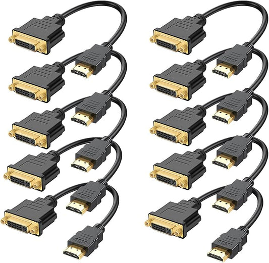 HDMI to DVI Cable, Bi-Directional HDMI Male to DVI-D(24+1) Female Adapter, 4k DVI to HDMI Conveter (10 Pack, DVI-D)
