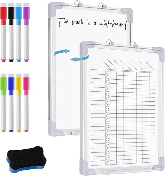 Janlaugh 16" x 12" Magnetic Chore Chart Dry Erase Whiteboard Magnetic to Do List Chore Board with Lines Double Sided Weekly Calendar with Frame 8 Marker 1 Eraser for Family Multiple Adults