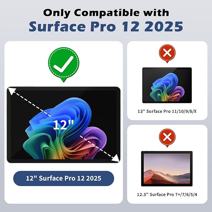 MoKo Type Cover for Microsoft Surface Pro 12" 2025 Keybaord, Ultra Slim Wireless Bluetooth Surface Pro Keyboard with 7-Color LED Backlit & Multi-Touch Trackpad Rechargeable Battery, Black