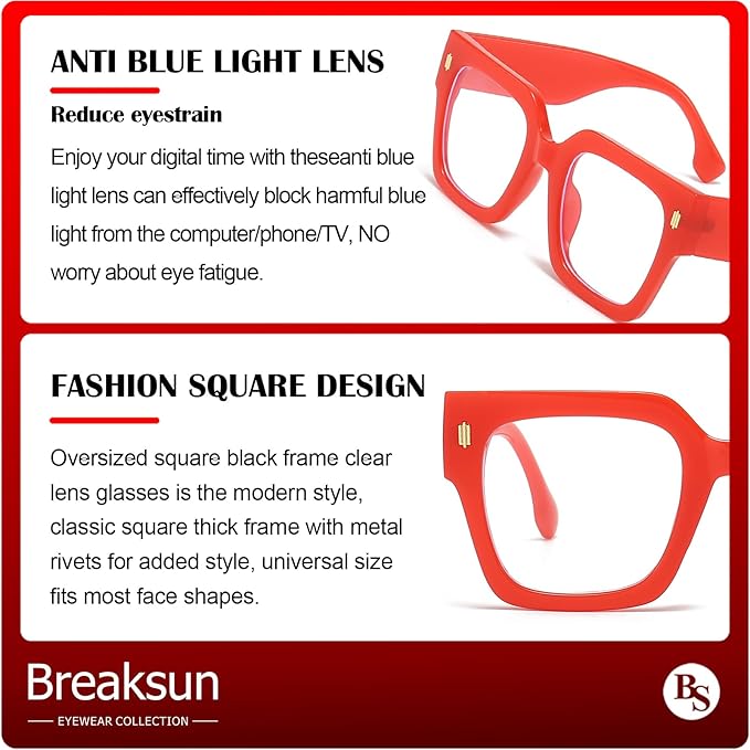 Fashion Oversized Blue Light Blocking Glasses for Women Men Trendy Big Square Frame Computer Eyeglasses