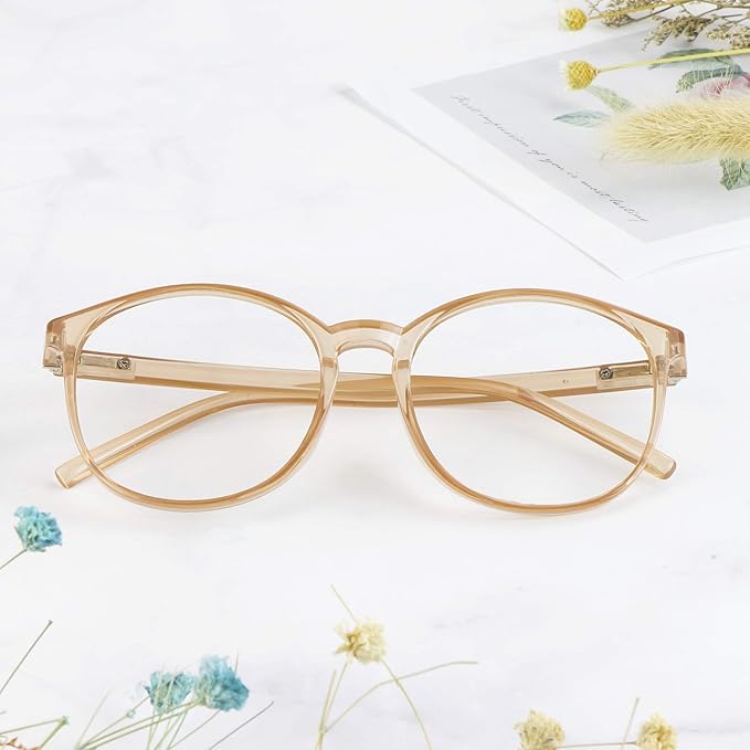 LifeArt Round Blue Light Blocking Glasses, Computer Glasses, Gaming Glasses, TV Glasses for Women Men (Champagne, 2.25 Magnification)