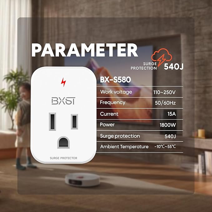 BXST Single Outlet Surge Protector for Refrigerator Small Wall Tap Surge Protector Single Plug 120V Mini Socket Lightning Protection for PC, TV, Phone, PS5 and Home Appliances, 15A, 1800W, 1 Pack