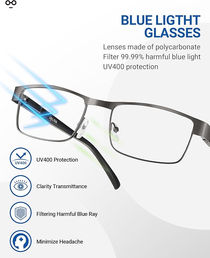 3PCS Blue Light Glasses Men - Bluelight Blocking Computer Metal Thin Frame For Mens/Women