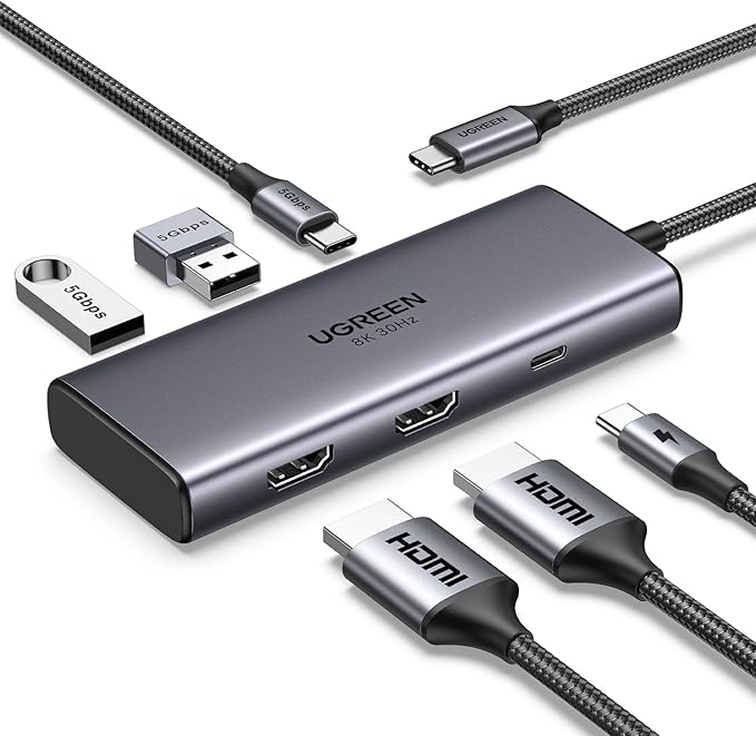 UGREEN Docking Station, Revodok 206 USB C Hub (6-in-1) with Dual 4K@60Hz, Single 8K@30Hz, 100W Power Delivery, 3X 5Gbps USB Data Ports, USB-C Dock for Thinkpad, HP, Dell Laptops and More