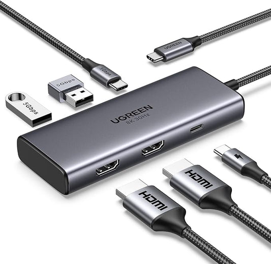 UGREEN Docking Station, Revodok 206 USB C Hub (6-in-1) with Dual 4K@60Hz, Single 8K@30Hz, 100W Power Delivery, 3X 5Gbps USB Data Ports, USB-C Dock for Thinkpad, HP, Dell Laptops and More