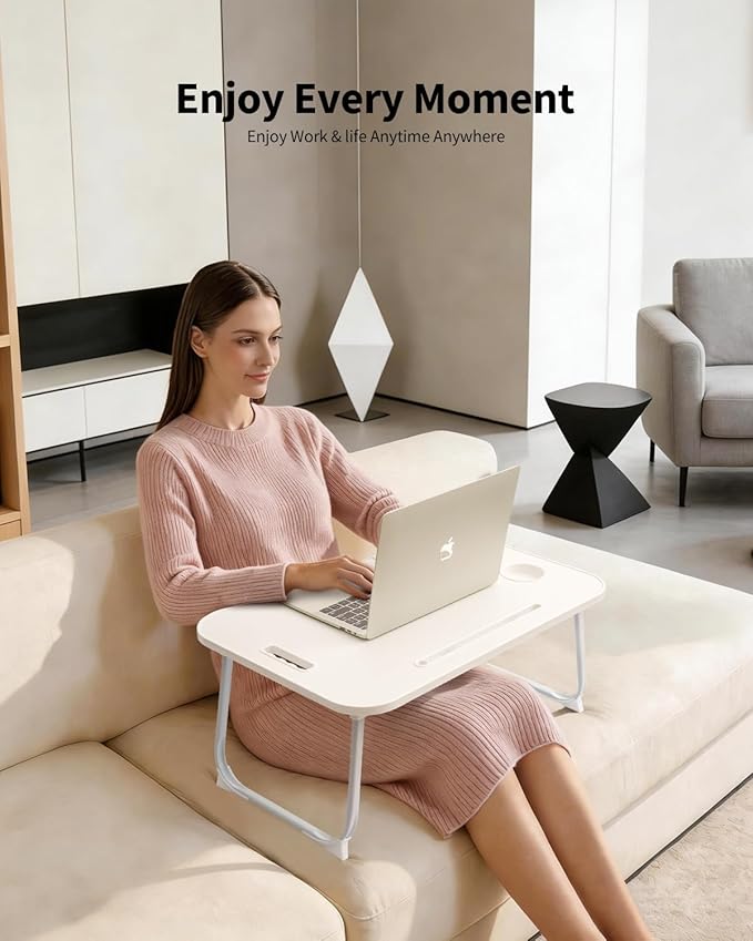 Ruxury Folding Lap Desk Bed Desk Laptop Table Tray, Breakfast Serving Tray, Portable & Lightweight Mini Table for Sofa Couch Floor - White