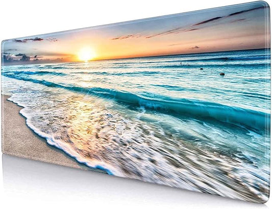 IMAYONDIA Large Mouse Pad, Non-Slip Rubber Base Mousepad with Stitched Edges, Keyboard Mouse Mat Desk Pad for Work, Game, Office, 31.5x11.8 Inch - Sunset or Sunrise Beach