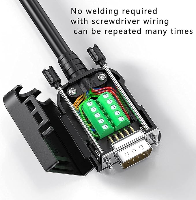 2PCS DB9 Female adapters, Easy to useDIY RS232/485 Serial Cable, No Soldering Needed DB9 Serial connectors with Bolts Nuts Tail Pipes and Screwdriver