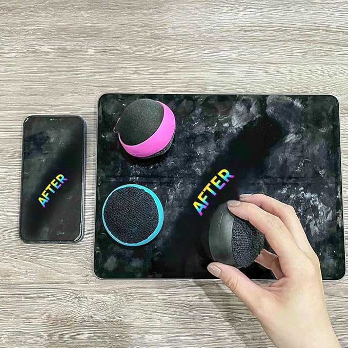 Dual-Sided Screen Cleaning Ball, Touch Screen Glass Cleaner Ball for Smart Phone/Laptop/iPad Tablet/TV, Pack of 3 with Portable Holder Case
