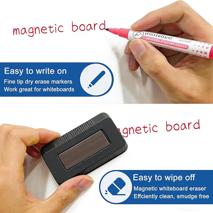 Magnetic Dry Erase Whiteboard for Fridge - 20x12 Inch Flexible Memo Board, 8-Piece Set with 1Whiteboard, 6 Markers & 1 Pen Holder, Reusable Magnetic Refrigerator Board for Kitchen, Office, Home& Dorm