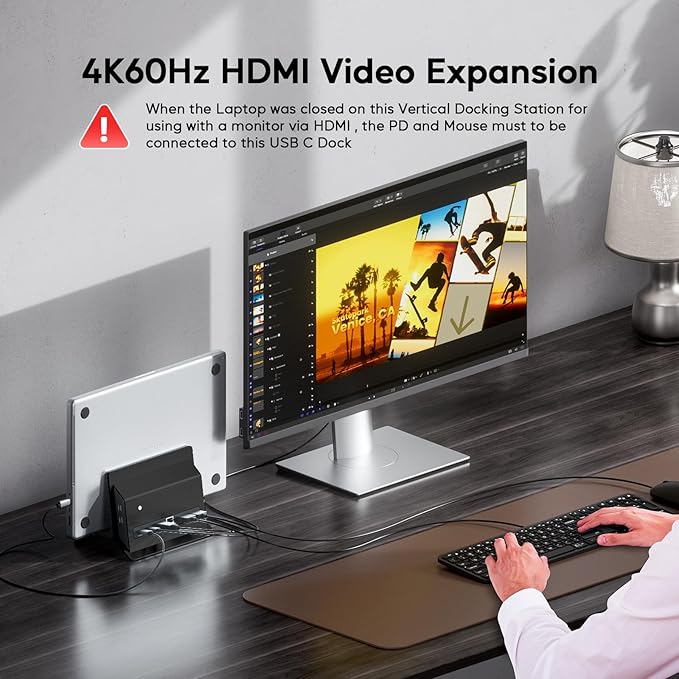 MacBook Pro Air Docking Station, Vertical USB C Laptop Docking Station with M.2 SSD Slot, HDMI 4K@60Hz, 4 USB A/C Max 10Gbps, Ethernet, SD/TF, PD Dock for MacBook/USB-C Win Laptops - Black