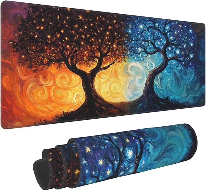 Blue and Red Tree Desk Mat Large Gaming Mouse Pad Blue and Red Tree Extended Mousepad Big in Laptop Computer Mouse Keyboard Mat for Office Desk Decor 31.5x12 in