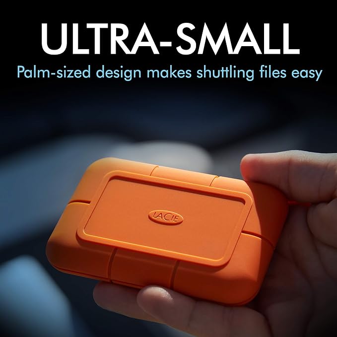 LaCie Rugged SSD 2TB Solid State Drive — USB-C USB 3.2 NVMe speeds up to 1050MB/s, IP67 Water Resistant, 3m Drop resistant, Encryption, 5-year Warranty with Data Recovery, 1 Mo Adobe CC (STHR2000800)
