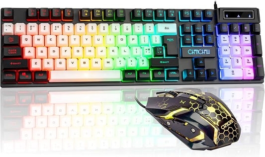CHONCHOW USB Wired Keyboad and Mouse Combo, Full Size Rainbow LED Light Up Backlit Color Gamer Keyboard and Mouse Set, Mouse and Keyboard Combo for Computer Laptop Xbox PS4 PS5 Gaming and Work