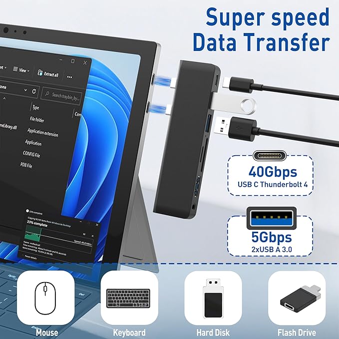 Surface Pro 12 Docking Station, Surface Pro 12 Accessories with 4K HDMI, Thunerbolt 4 Hub (4K@60Hz Display+ 40Gbps Data+ 100W Charging), 2 USB3.0, SD/TF, 3.5mm Audio for Surface Pro 12 inch 2025