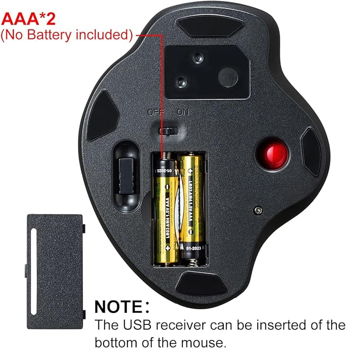 SANWA 2.4G Wireless Ergonomic Trackball Mouse, Optical Vertical Rollerball Mice, Silent Buttons, 34mm Trackball, 600/800/1200/1600 Adjustable DPI, Compatible with MacBook, Laptop, PC, Windows, macOS