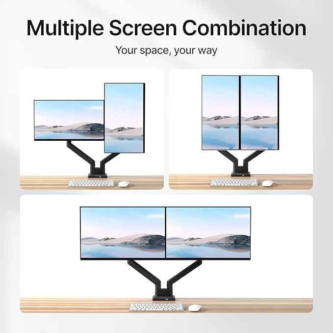 monTEK Dual Monitor Mount with USB Monitor Arms for 2 Monitors for 17 to 35 Inch Curved Screen Holds 35 Lbs Adjustable Heavy Duty Monitor Desk Mount Cable Management, VESA 75/100mm