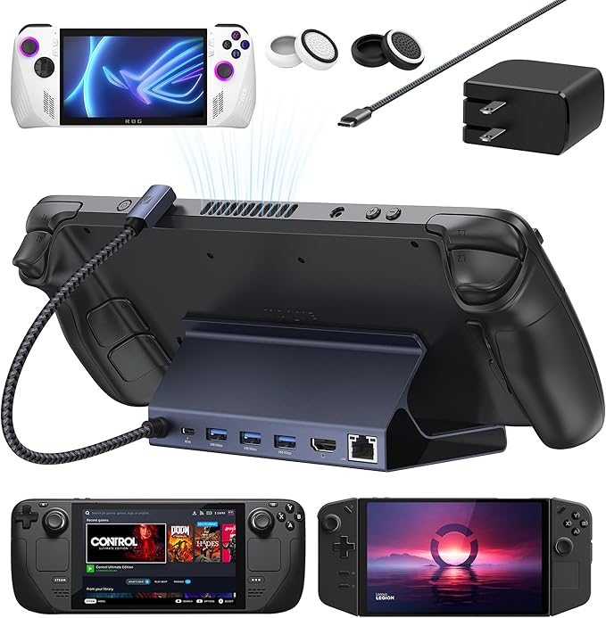 iVANKY 4K@144Hz Steam Deck Dock, 8-in-1 Docking Station for ASUS ROG Ally X/Legion Go/MSI Claw, ROG Alloy/Valve Stream Deck OLED Hub, HDMI 2.1, 1Gbps Ethernet, 3*USB-A 3.0, with 65W Power Adapter