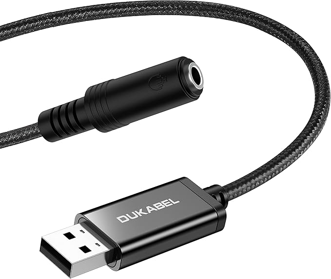 DUKABEL USB Headphone Adapter, External Sound Card with TRRS 4 Pole Jack, Mic-Supported USB to 3.5mm Audio Apdater for PC PS4 PS5 and More [9.8 inch]