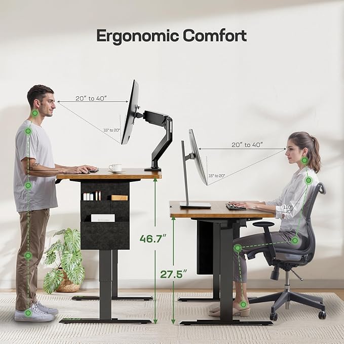 Marsail 63x24 Electric Standing Desk - Adjustable Height Computer Desk with Memory Presets, Storage Bag & Cable Management for Home Office & Gaming Workstations