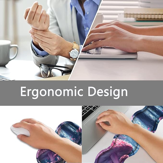 Large Gaming Mouse Pad + Keyboard Wrist Rest + Wrist Support + Coaster Set, Memory Foam Ergonomic for Easy Typing, XXL Extended Gaming Mouse Pad Table Pad - Mushroom Forest