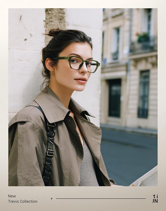TIJN Blue Light Blocking Glasses, Anti Eyestrain UV Protection, TR90 Square Frame Glasses Chic Preppy Look for Women and Men