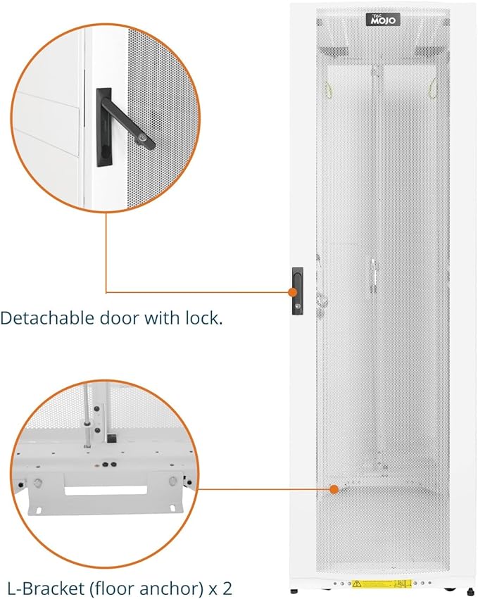 Tecmojo 42U Server Rack Cabinet - PRE-Assembled 24inch Width 43inch Depth IT Network Equipment Cabinet Rack Enclosure with Casters - 3000lbs Weight Capacity(06White)