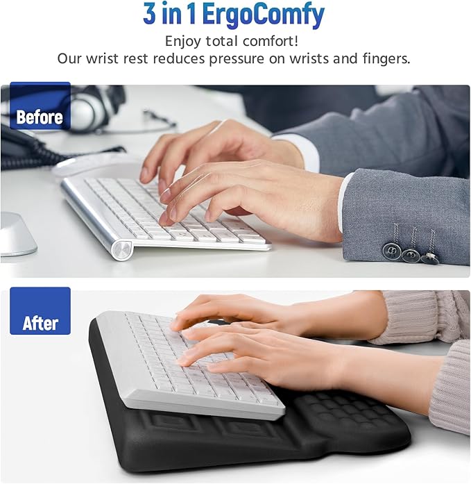 MOSISO Wrist Rest with Keyboard Stand, 3-in-1 Ergonomic Keyboard Riser Holder Lifter Tray with Wrist Pad&Pen Slot, Non-Slip Base Pain Relief&Easy Typing Pad with Memory Foam for Home Office, Black