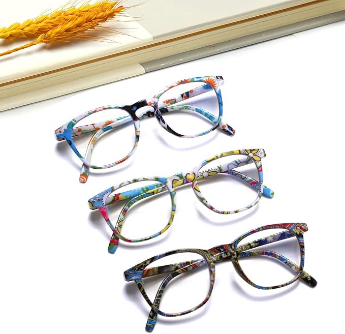 Henotin 3-Pack Blue Light Blocking Reading Glasses,Spring Hinge Computer Readers for Men Women,Anti UV Ray Filter Eyeglasses (readers for women, 1.25)