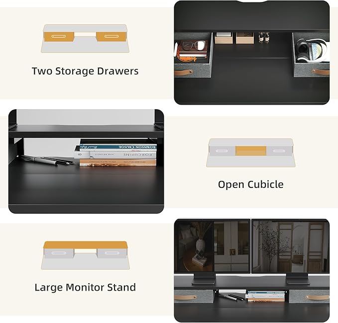 Seang Electric Standing Desk with 2 Drawers, Adjustable Standing Desk with Storage Shelf, Height Adjustable Stand up Desk for Home Office with 3 Presets & 2 Hooks, 48 Inch, Black