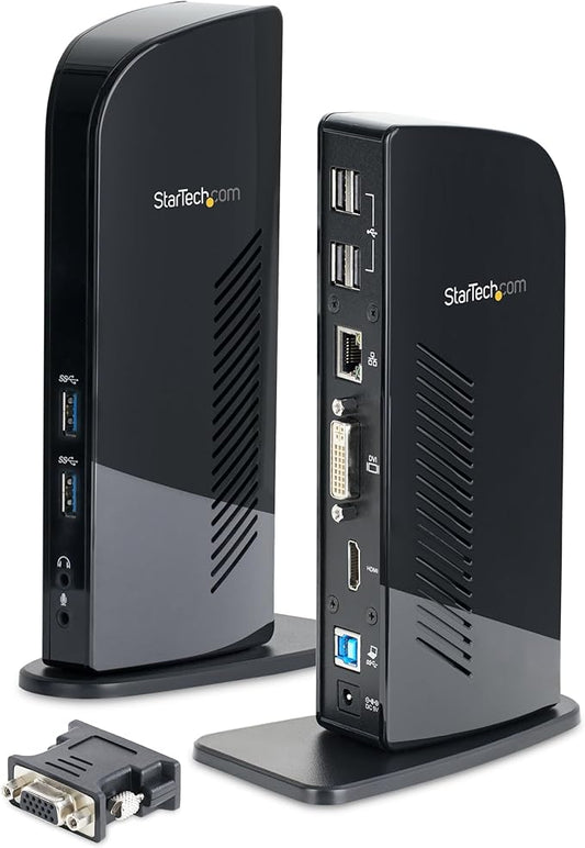 StarTech.com USB 3.0 Dual Monitor Docking Station with HDMI & DVI/VGA, 6x USB-A Ports, Ethernet, Audio & USB Type-A Hub, Universal Laptop Dock - Windows/macOS/ChromeOS, TAA (USB3SDOCKHD)