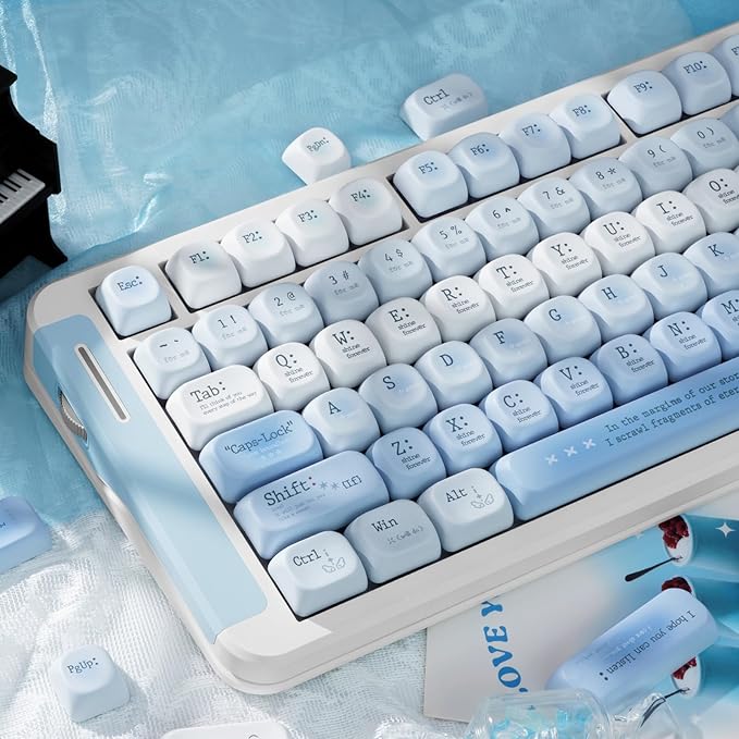 Blue PBT Keycaps, MOA Profile Keyboard Keycaps, Dye-Sub Keycap Set 120 Keys Cute Key Cap for 61/64/68/84/87/100/104/108 Cherry MX Switches Gaming Mechanical Keyboards