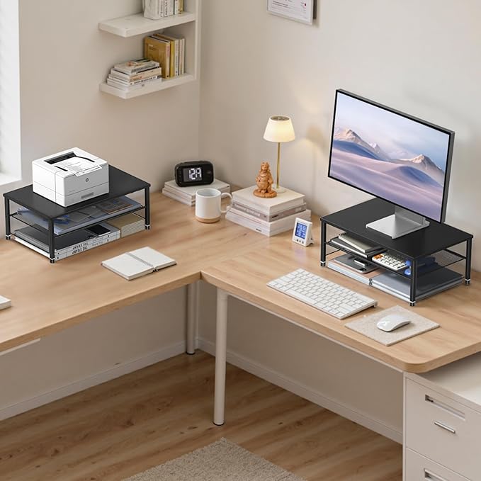 2-Tier Computer Monitor Stand Riser, Desk Organizer for Monitor, Printer & Laptop Stand, Desktop Workspace Organizers for Office Supplies(Black 2-Pack)