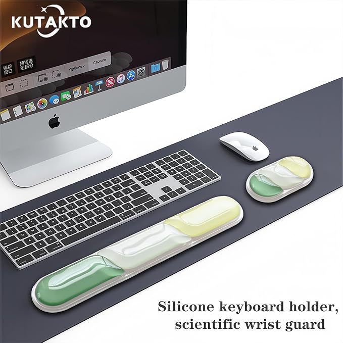 Ergonomic Keyboard Wrist Rest, Gel Wrist Rest for Keyboard and Mouse, Wrist Support and Keyboard Pad for Typing Pain Relief, Anti-Slip Base, Suitable for Office, Laptop, Computer, Gaming, Green