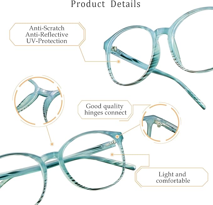 LifeArt Round Blue Light Blocking Glasses, Computer Glasses, Gaming Glasses, TV Glasses for Women Men (Striped Blue, No Magnification)