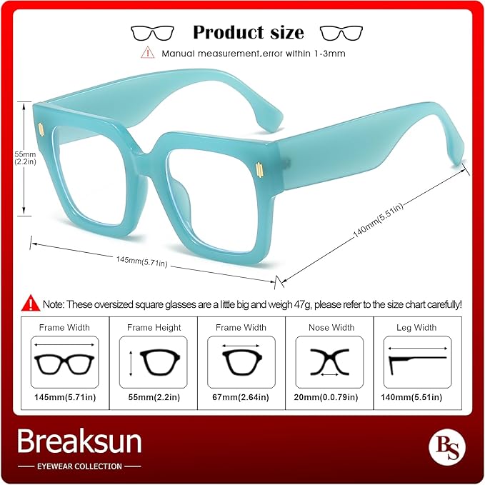 Fashion Oversized Blue Light Blocking Glasses for Women Men Trendy Big Square Frame Computer Eyeglasses