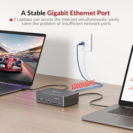 AV Access KVM Switch Dock 2 Monitors 2 Laptops, 4K KVM Switch Dual HDMI Monitor, 2 USB-C MST Ports, 60W PD for Each PC, 1G Ethernet, EDID Emulation, 2K@144Hz,1080P@240Hz,Ideal for Home Office & Gaming