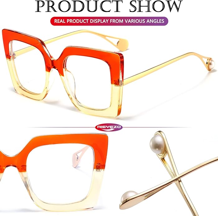AIEYEZO Oversized Blue Light Glasses for Women, Anti Fatigue Prevent Headache Computer Eyeglasses
