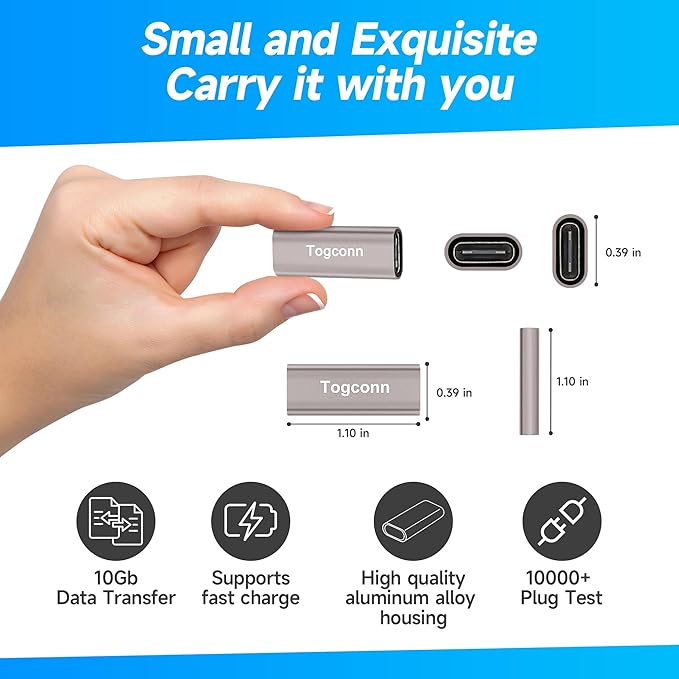 USB C Coupler 4-Pack, USB 3.1 Type-C Female to Female Extension Adapter Connector Support 4K@60Hz Video,10Gbps Data Transfer and Fast Charge Compatible with Thunderbolt 4/3, iPad, MacBook and more