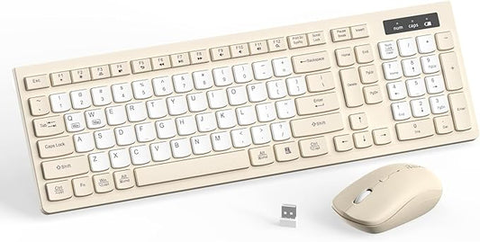 Silent Wireless Keyboard and Mouse Combo, Full-Sized Wireless Keyboard and Adjustable DPI Mouse, 2.4GHz USB Receiver, Keyboard and Mouse for PC, Windows, MAC, Desktop, Laptop(Latte-Color B)