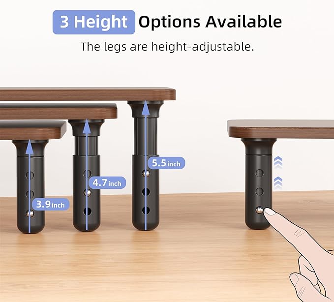 Dual Monitor Stand For Desk,Adjustable Height Long Wood Computer Riser For Computer,Laptop,Printer,TV,Walnut