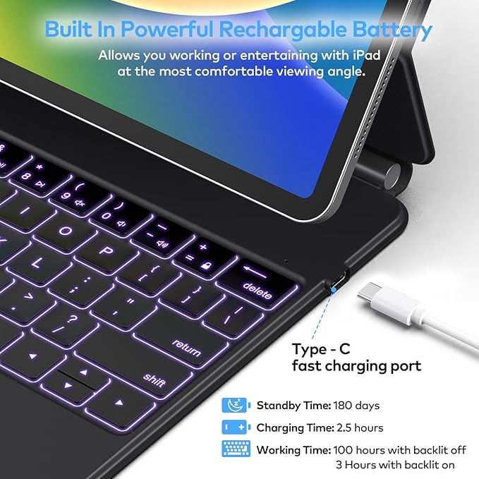 Keyboard Case for iPad Air 13 (M4 2026/M3 2025/M2 2024) and iPad Pro 12.9 inch 6th/5th/4th/3rd Generation–Magic-Style Magnetic Keyboard Case with Multi-Touch Trackpad – Floating Cantilever Stand