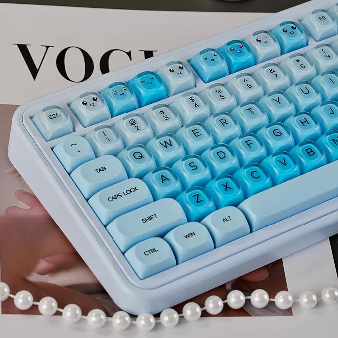 Sumgsn 132 Keys PBT Blue Jelly Keycaps Moa Profile Keycaps Set Fit for 61/64/87/104/108 Cherry Mx Switches Mechanical Keyboard