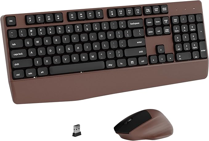 Wireless Keyboard and Mouse Combo, Full-Sized 104 Keys 2.4GHz Wireless Keyboard with Palm Rest and Wireless Mouse for Windows, Mac OS PC/Computer/Laptops/Desktops(Coffee)