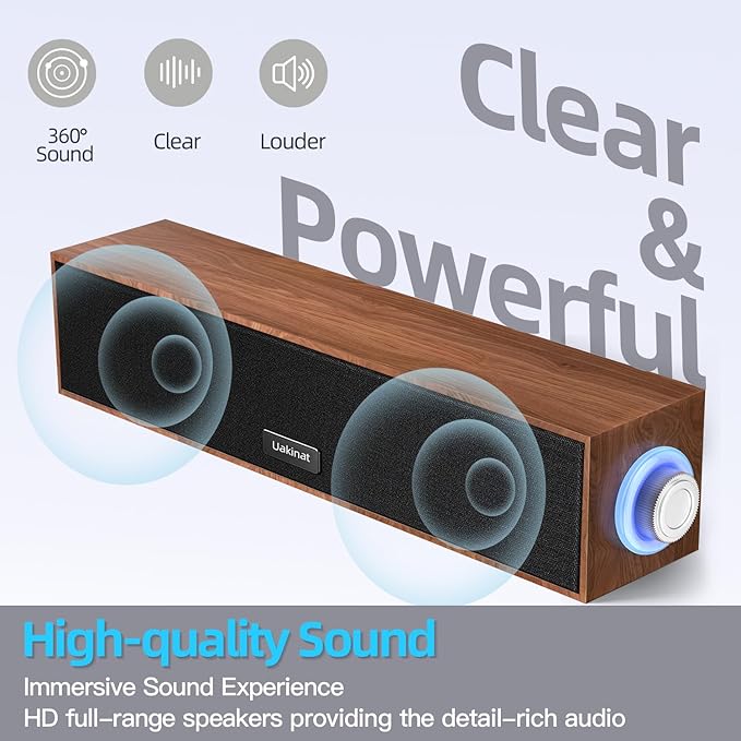 Computer Speakers,Wooden Multimedia Digital Speaker,USB Powered 3.5mm AUX PC Speakers,Surround Sound Portable Computer Sound Bar Speaker for Desktop Laptop (Brown)