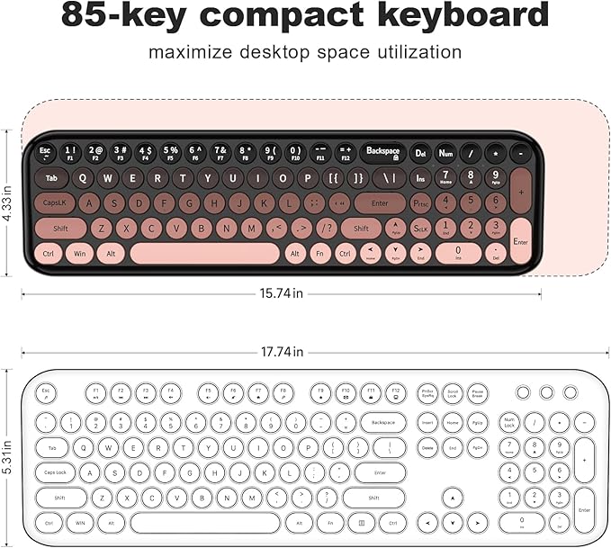 MOFII Wireless Keyboard and Mouse Combo, Full Size 2.4G Retro Round Computer Keyboard and Mouse Set, Plug and Play, for Windows, Computer, Desktop, PC, Notebook - (Lovely BlackBerry Gradient)