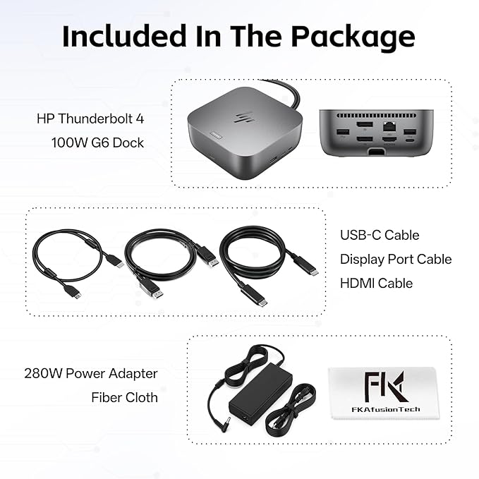 HP Docking Station for Laptop Dual Monitor and Charging Bundle - HP Thunderbolt 4 Ultra 100W G6 Dock with 100W AC Adapter, HDMI & DP Cable & USB-C Cable