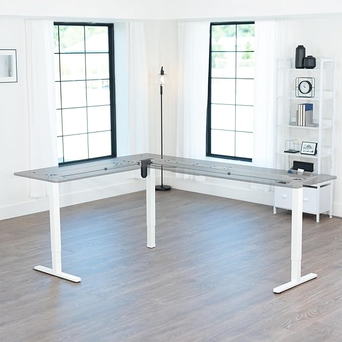 VIVO Extra Large Electric Single Motor Height Adjustable 3-Leg Corner Standing Desk Frame, Holds up to 225 lbs, Sit Stand L-Shaped Motorized Legs Only, White, DESK-E384W